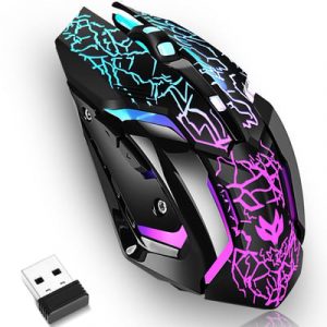 Wireless Gaming Mouse, Rechargeable Wireless Computer Mouse with Type-C Fast Charging, Ergonomic Mouse with 3 Adjustable DPI, 6 Silent Buttons, LED Light, Long Battery Life for Laptop, PC, Mac